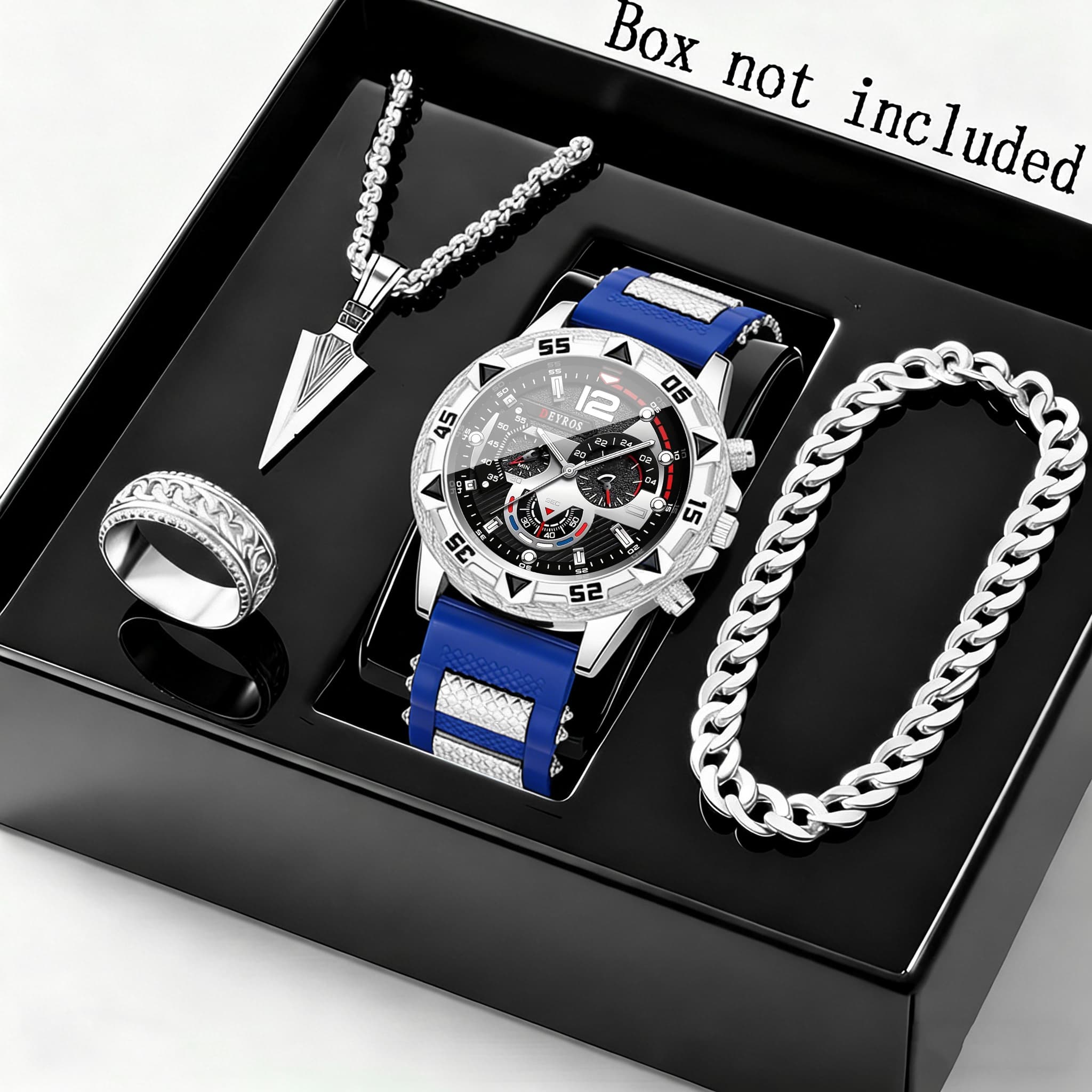 TEMU 4pcs/set Luxury Men Watch & Men's Jewelry Set - Men's Necklace, Bracelet, Ring, Men's Quartz Watches | Sports Watch For Men