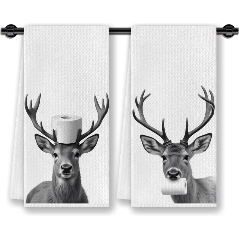 TEMU 2pcs18*26 Inches Fun Reindeer Bathroom Towels, Kitchen Towels, Dishcloths, Bathroom Decorations, For Women And Men To Decorate Bathrooms, Washrooms And Toilets, 2pcs