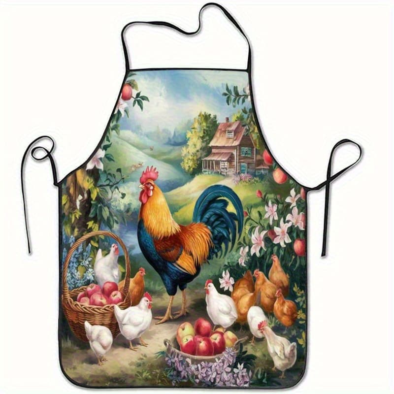 TEMU A Sleeveless Polyester Apron Featuring An With Patterns Of And Chicks Resting In A Garden. It Comes With An Adjustable Waist Belt And From Durable, Easy-to-clean Polyester Fabric