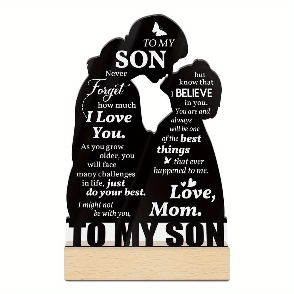 TEMU Putuo Decor 1pc Acrylic Sign Wooden Base Table Decor, To My Son Never How Much I Love You, Desktop Decoration For Home Room, Gift For Son From Mom