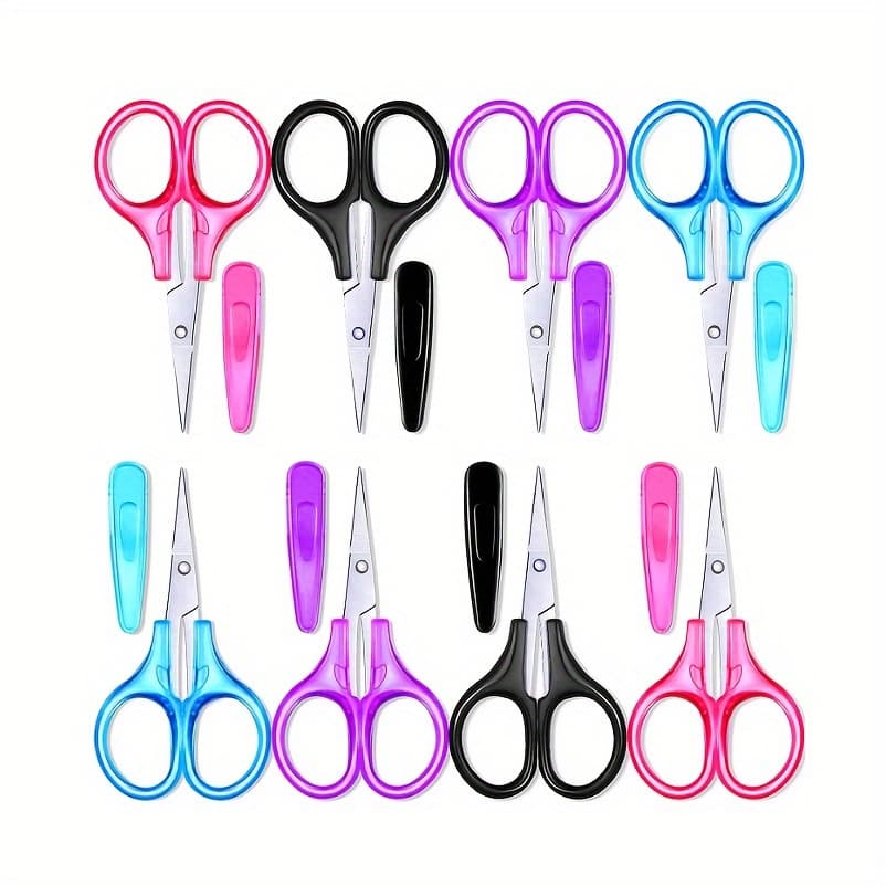 TEMU 8pcs Hfqhfq Mini Craft Scissors Suitable For Sewing, Trimming & Diy - Stainless Steel With Protective Cover, Tip For Threading Hair, Travel, School, For, Office, Crafting - Compact & For &
