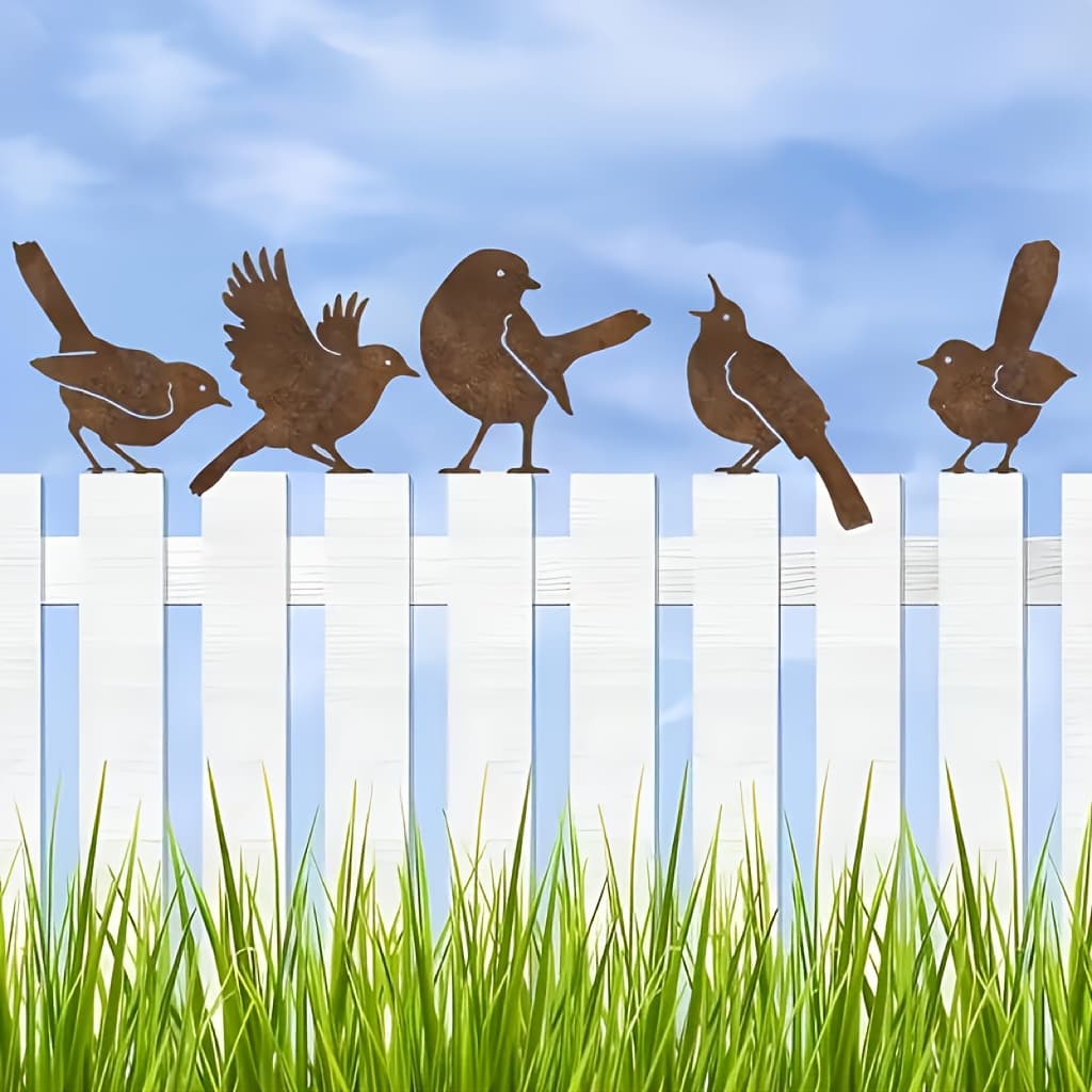 TEMU Gifts Suitable For All , 5 Vintage Bird Garden Decorations - Realistic And Sparrow Garden Ornaments, Outdoor Space Fence Decor, For Gifts, Outdoor Decor | | Acrylic Material