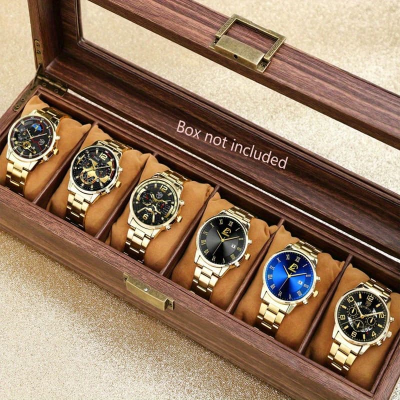 TEMU 6pcs/set Luxury Business Men's Watches Male Golden Stainless Steel Date Quartz Wrist Watch Fashion Casual Sports Men's Watch Gift For Men