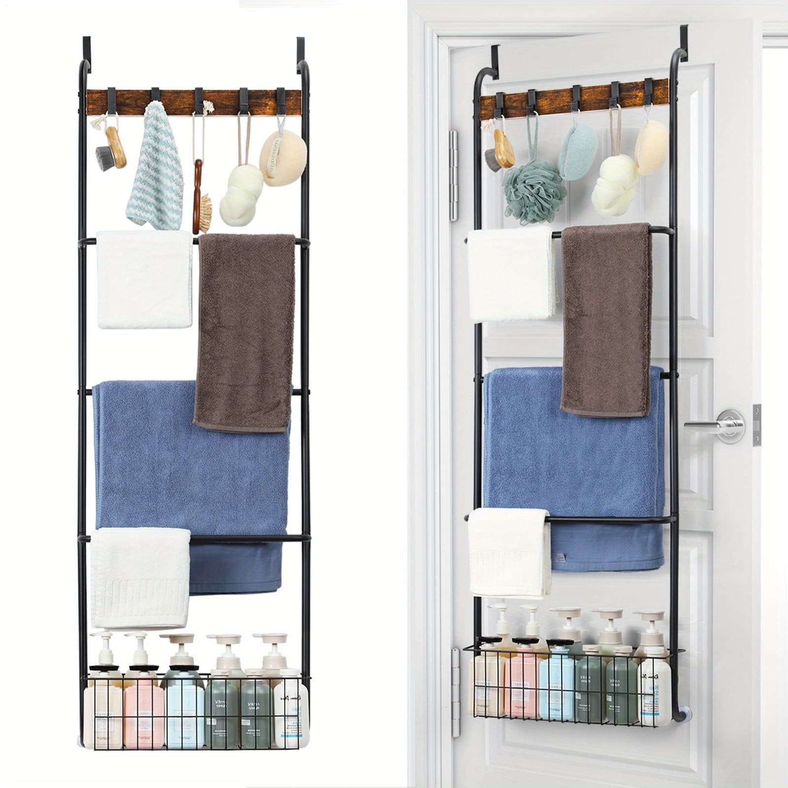 TEMU 5- Over The Towel Racks For Bathroom, Towel Metal - Rolled Towel Hanging Bath Towel Organizer