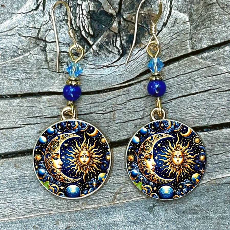 TEMU 2pcs Sun And Earrings | Celestial And Design With And Elements, Vintage And Elegant Style, Alloy With Mosaic, Suitable For Daily And Gift Occasions