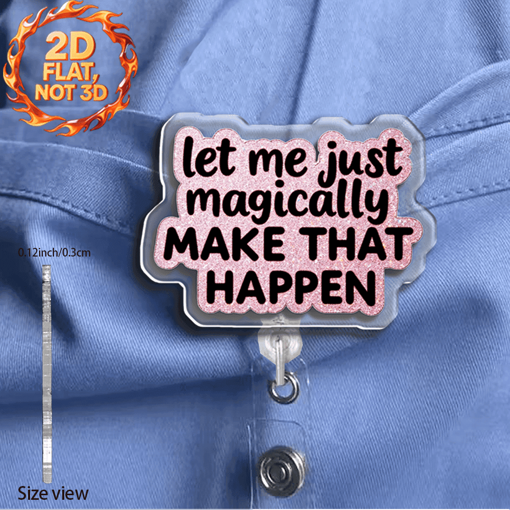 TEMU 2d Flat Retractable Badge Reel Additions Cute Funny Acrylic Id Badge Holder With Clip Magical Sparkle Design For Office For Christmas And Office Supplies 2d Flat