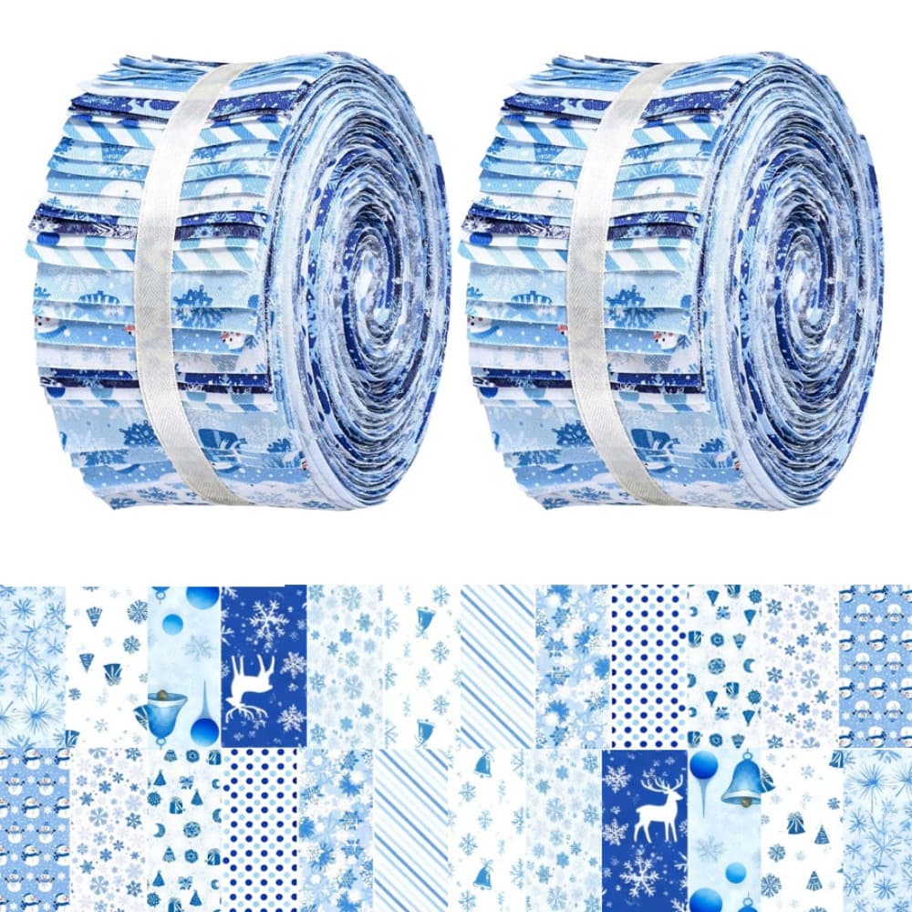 TEMU 40pcs Winter Christmas Snowflake Fabric Strips - Pre-cut Snowflakes & Reindeer With Snowman - Hand-sewn Diy Quilting Material, Craft Bundles For Cozy Seasonal Crafts (6.5*50cm)