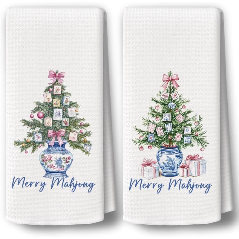 TEMU Of 2 Mahjong-themed Kitchen Towels Measuring 18 By 26 Inches - A Perfect Christmas Gift For , Ideal For Holiday And Kitchen Decor