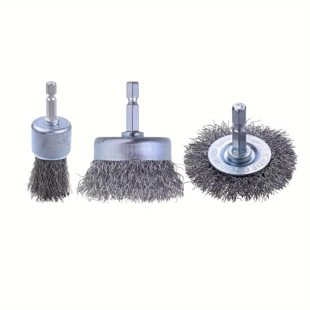TEMU 3pcs Professional Carbon Steel Wire Wheel Brush Drill Bit - With 1/4 Inch Hex Shank For Cleaning Rust Attachments, Cup Brush