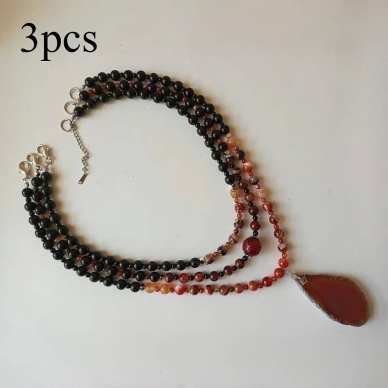 TEMU Bohemian Multi-string Layered Necklace With Natural Stone Beads & Pendant - Women's Ethnic Jewelry For Parties, Gifts, Wear