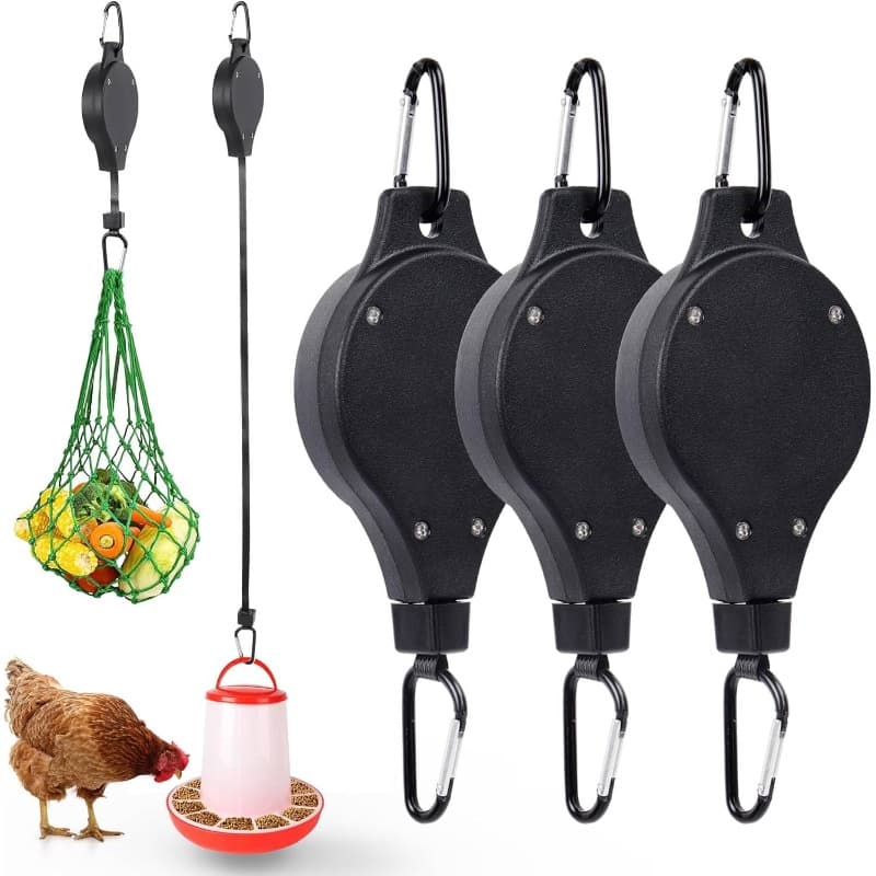 TEMU 3pcs Adjustable Retractable Hanging Chicken Feeders| Pulley Hanger With Plant Hooks, Chicken Coop Accessory, Non-electric, No Batteries Required