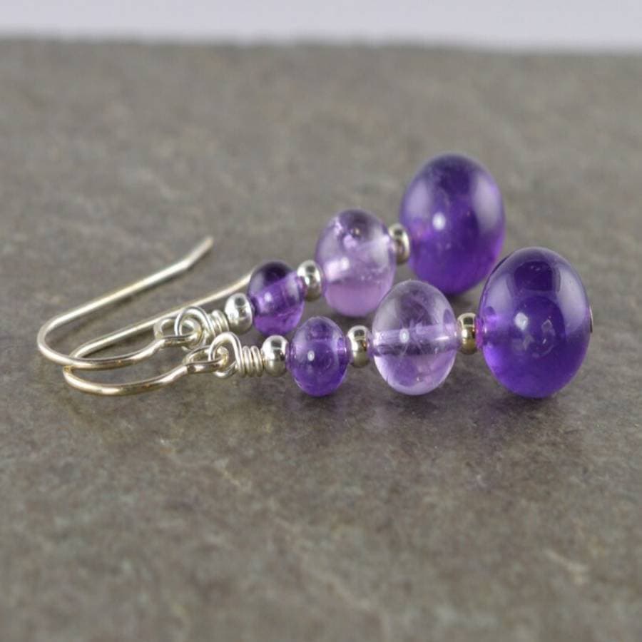 TEMU Handmade Natural Amethyst Stone Earrings, Women's Gift, Natural Stone Ear Accessories, Christmas Gift, Drop Earrings