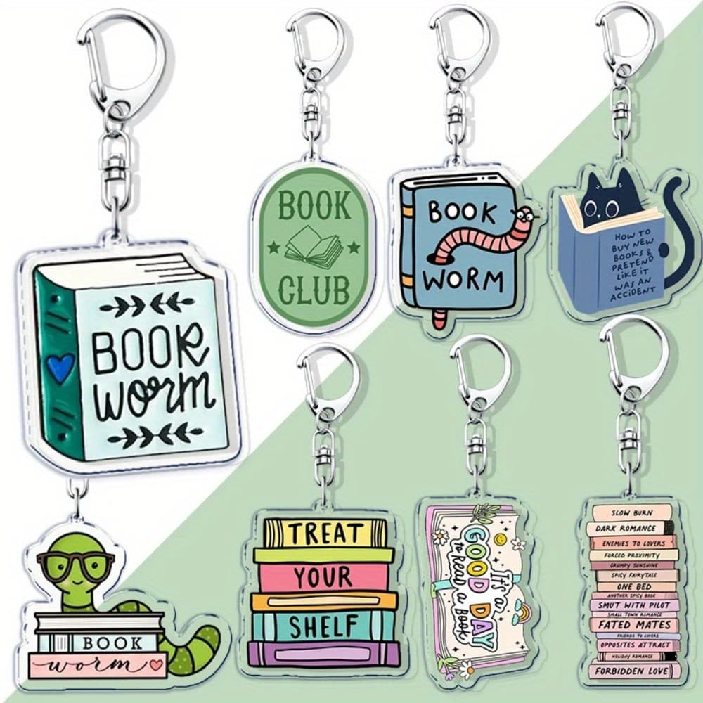TEMU [2d Flat Keyring Packs] 8pcs Funny Book Worms Keychains, Keyring For Accessories Woman Club Book Lover Pendant Keyring Jewelry Fans