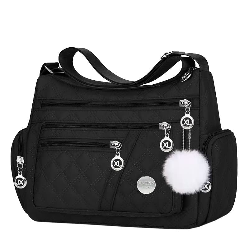 TEMU Stylish Single Shoulder Bag For Women - , Spacious Women's Handbag, Casual Fabric Bag, Phone Holder, Crossbody Style, Ideal For And Gifting [includes Pom Poms] [zipper Orientation ]