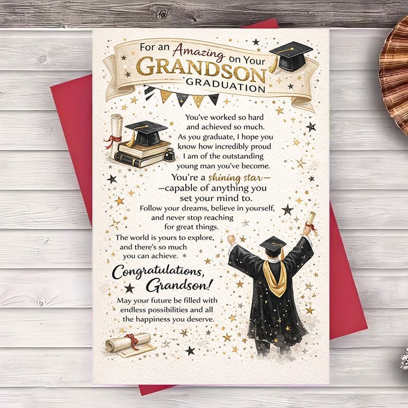 TEMU (one Envelope And 1 Greeting Card)grandson Graduation Greeting Card For Elegant 2d Congrats Card For Ceremony Party And College Celebration Greeting Card