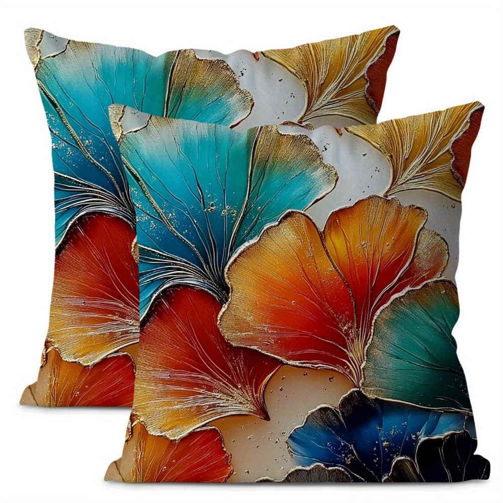 TEMU 2pcs Ginkgo Leaf Pattern Throw Pillow Covers, 18x18 Inch, Contemporary , Polyester, Decorative Cases For Living Room, Bedroom, And Car- No Insert, Decorative Pillows