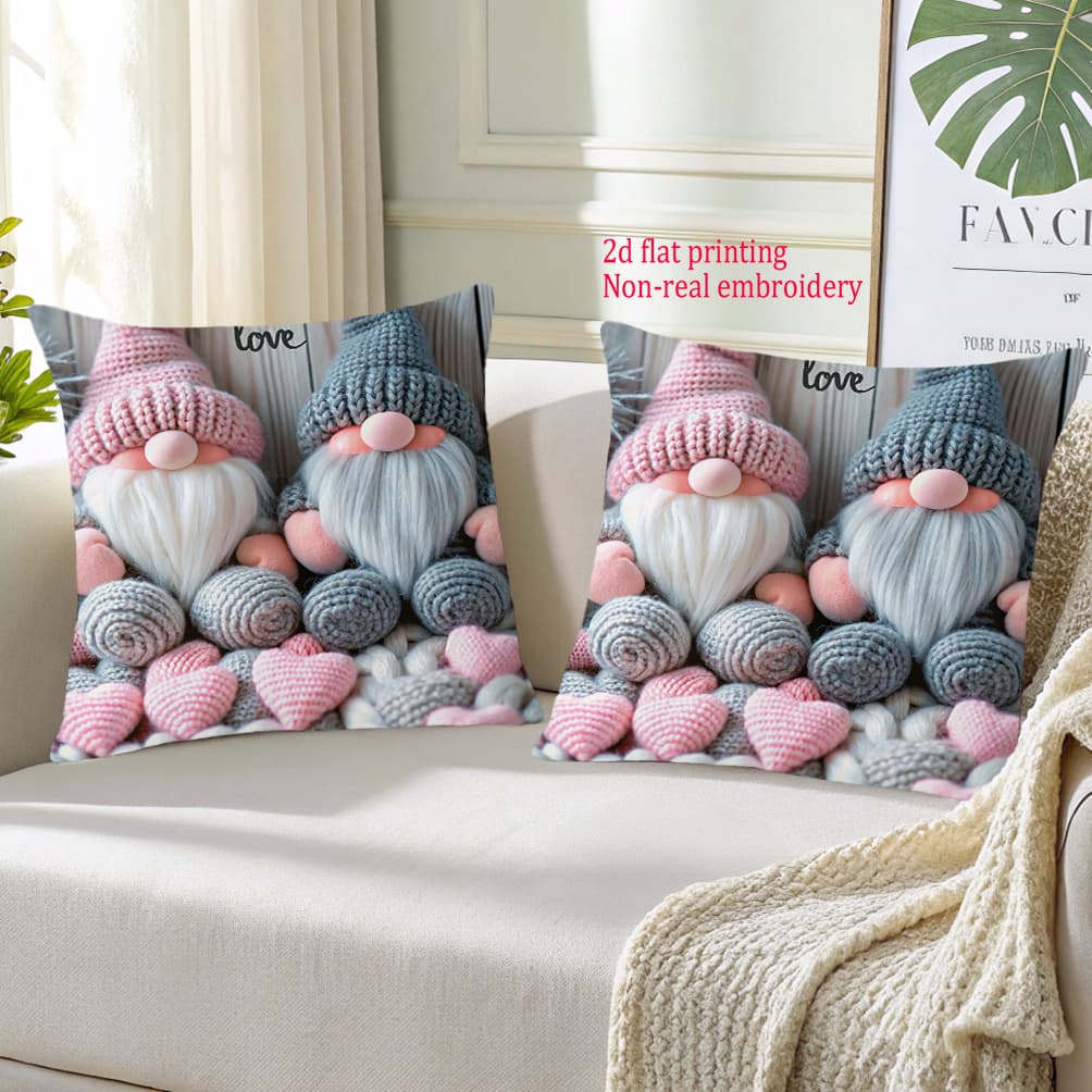 TEMU 2d Flat - (double-sided)1-pack Cute Gnome Throw Pillow Covers- 16x16inch, 18x18inch, 10x10inch- Pink And Gnome Design With - Soft Fabric Cushion Covers With Zipper Closure(2d Flat Printhing)