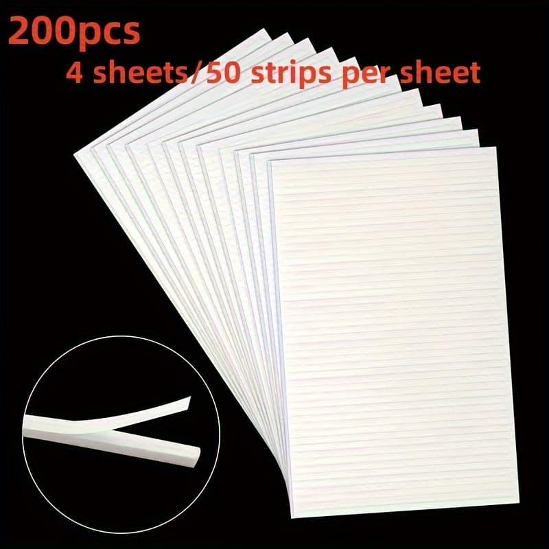 TEMU 200pcs 3d Double-sided Adhesive Tape Strips, 4 Sheets Each Containing 50pcs, White, High Quality, Ideal For Scrapbooking, Crafts & Office Supplies