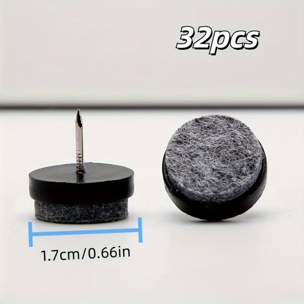 TEMU 32pcs Heavy Duty Felt Furniture Sliders - 1.68cm Round Nail-in Floor Protectors For Wooden Chairs & Tables, Polished Black Finish