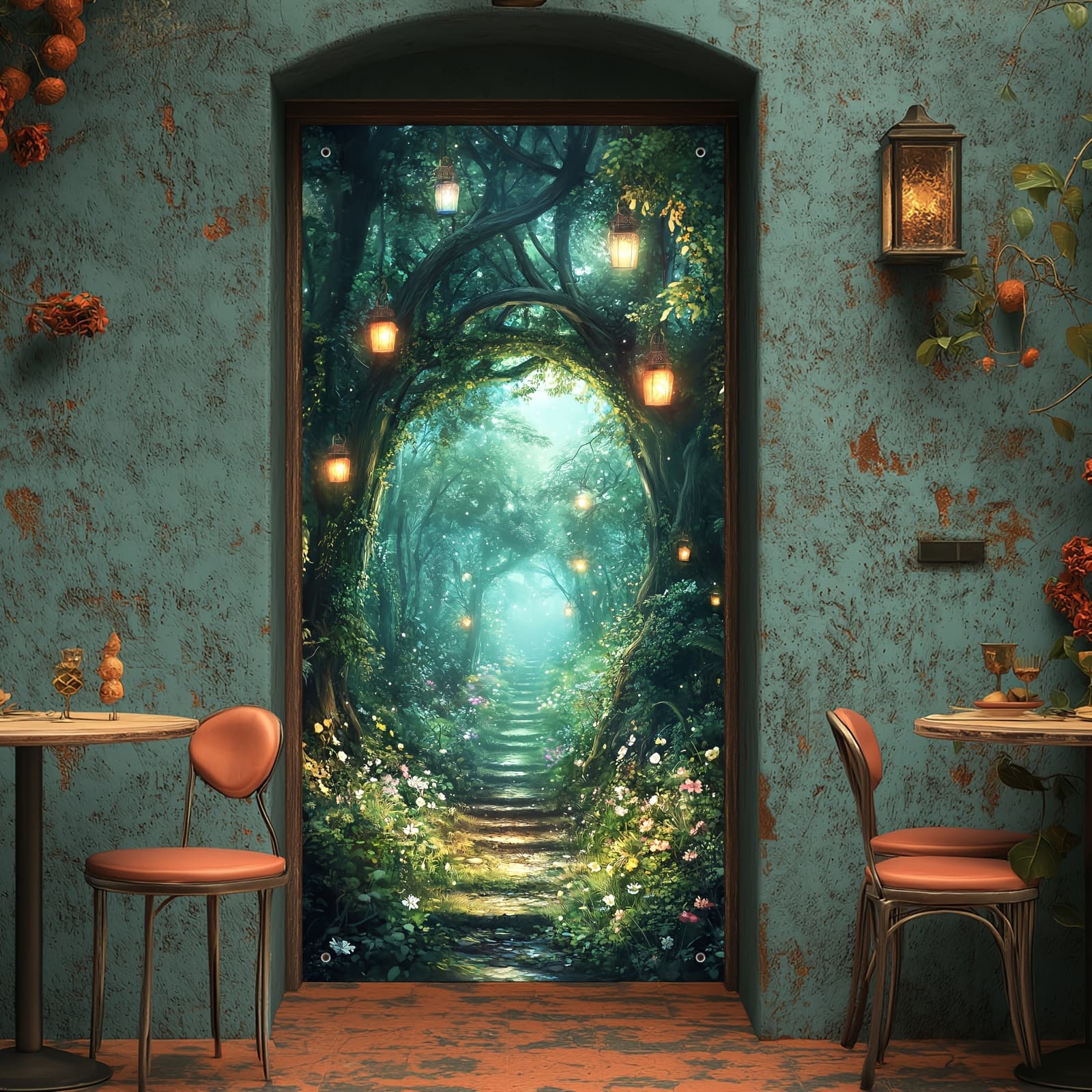 TEMU 2d Flat, 1pc 2d Door Banner Forest Design Multifunctional Door Curtain Porch Banner No Power Required Party Banner 35.4 X Inches