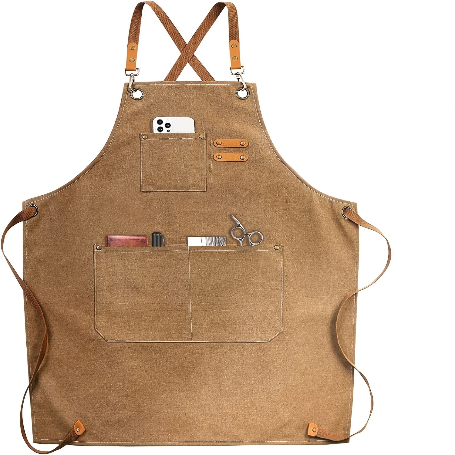 TEMU Cross Back Apron, Thickened Fabric, Suitable For Outdoor Barbecue, Outdoor Work, Art Painting, And Gardening, With 3 Pockets, Adjustable