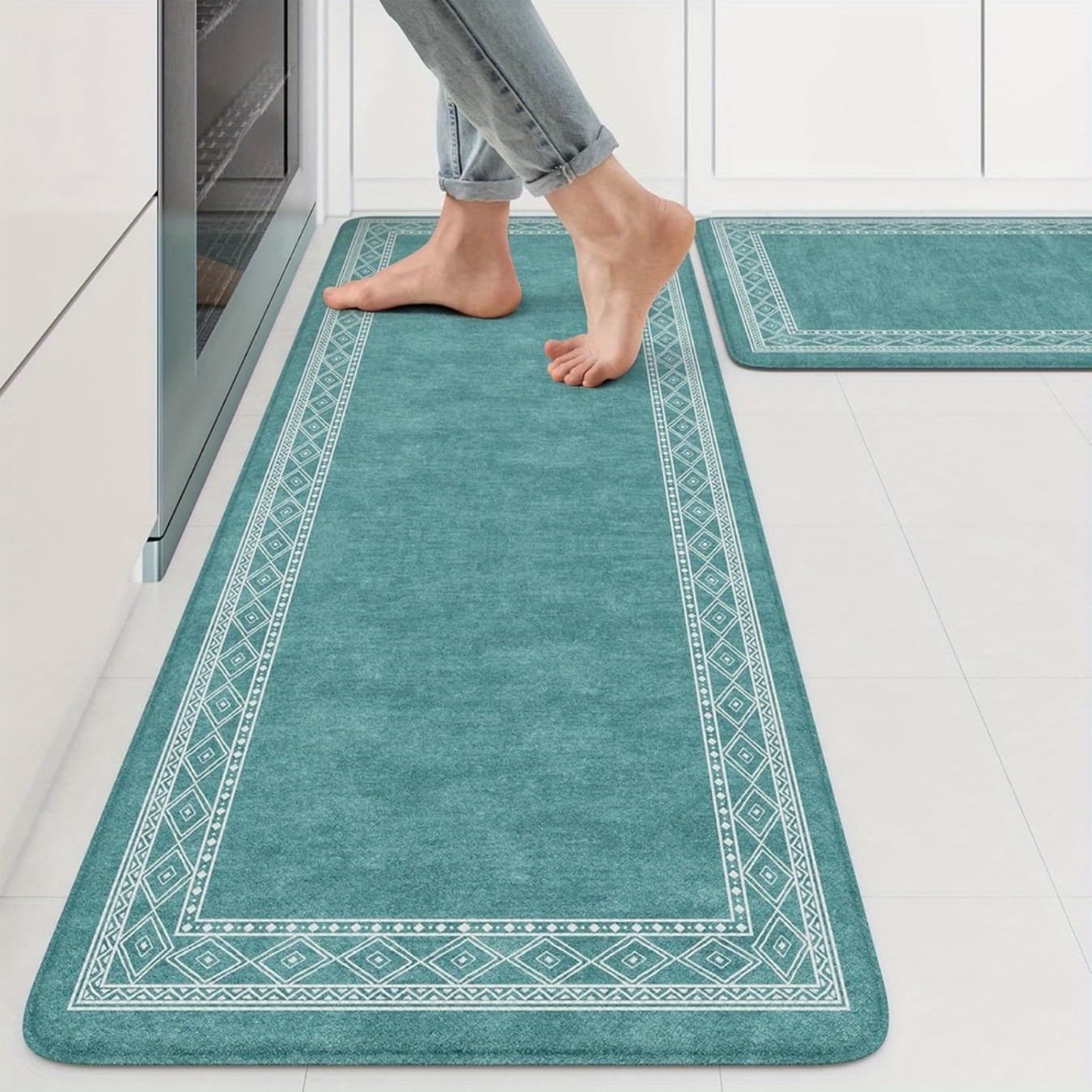 TEMU 1pc Rubber Non-slip Kitchen Mat 48x17 Inches (121.5x43.5 Cm), Kitchen Mats, Farmhouse Kitchen Floor Mats Non-slip, Turquoise Kitchen Mats For Floor, Standing Mats For Laundry Office Sink Desk