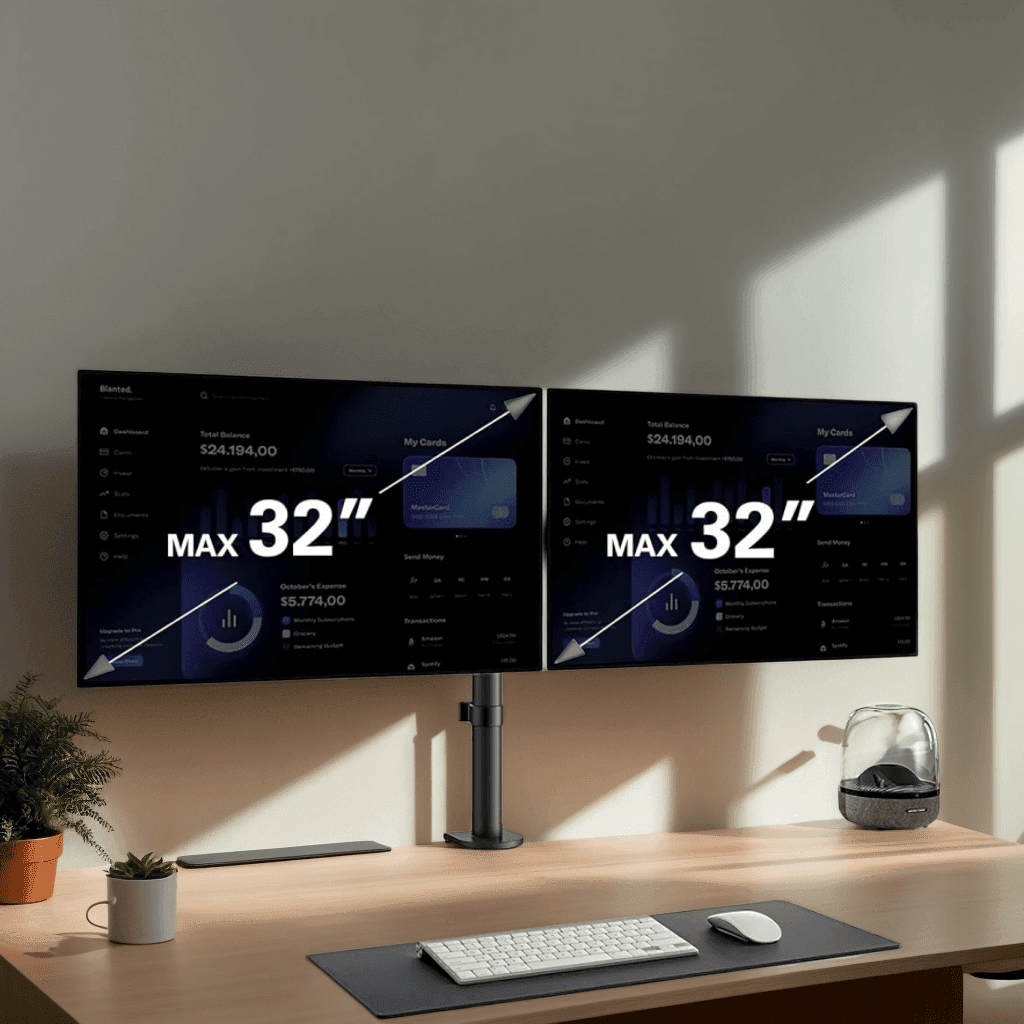 TEMU A Dual Monitor Stand That Accommodates Screens Ranging From 13 To 32 Inches, Fully Adjustable For 2 Computer Displays, Design Supporting Up To 17.6 Lbs Per Stand, In Black, Ideal For Remote Work