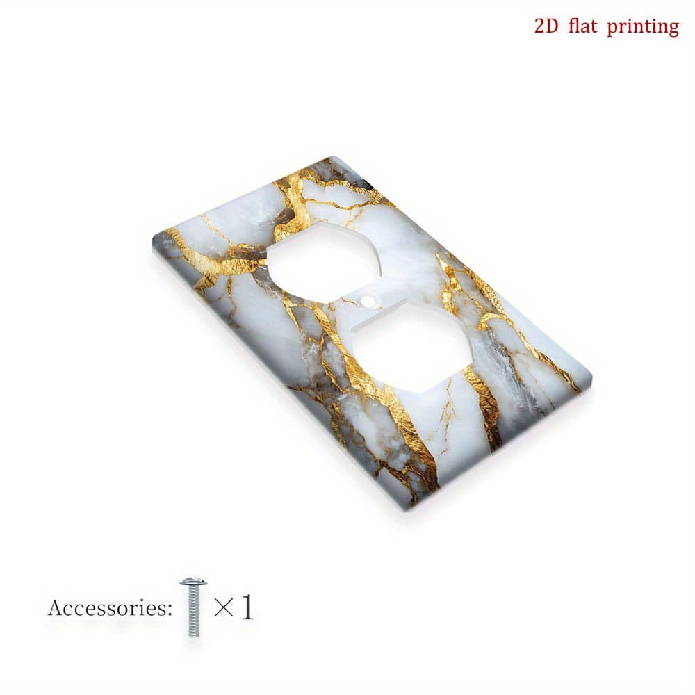 TEMU 1pc 2d Flat Printing With Golden Vintage Wall Plates, Decorative Switch Covers For Light Switches And Outlets, No Battery Required, 2d Flat