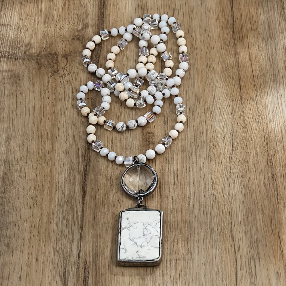 TEMU Spring/summer Classic Boho Natural Stone Beads Necklace With Semi Precious Pendant Decor, Pendant Necklace, Casual Attire, Special Occasions And