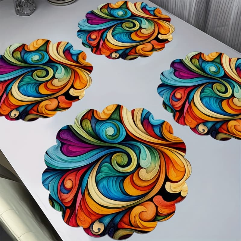 TEMU 4pcs Round Placemat Set Suitable For Dining Table - Non-slip -resistant Hand Washable Table Mats With Multicolor Swirl Patterns (,,) - Durable Table Protectors For Hot Dishes, 2d Flat