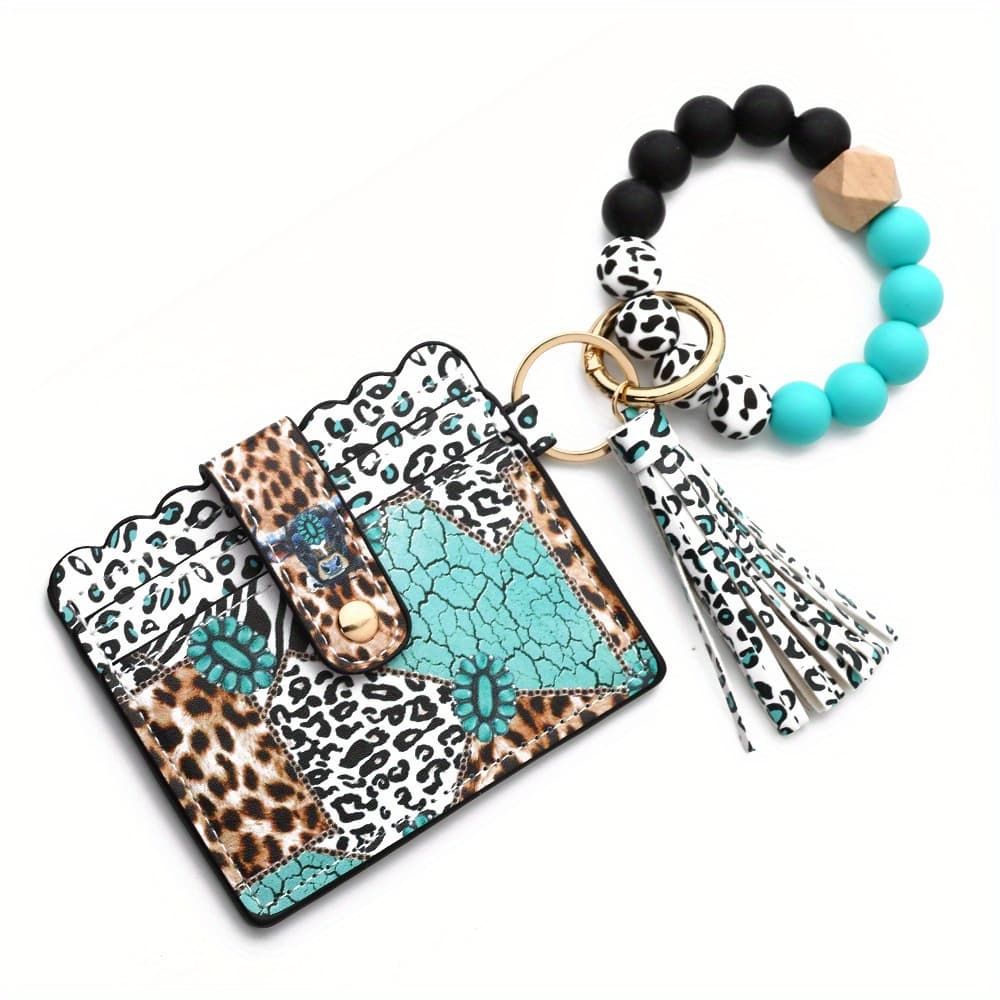 TEMU Color Block Keychain Wallet Wristlet Small Credit Card Holder Bracelet Key Chain, Slim Rfid Credit Card Holder Purse Tassel Keychain Bangle Key Ring