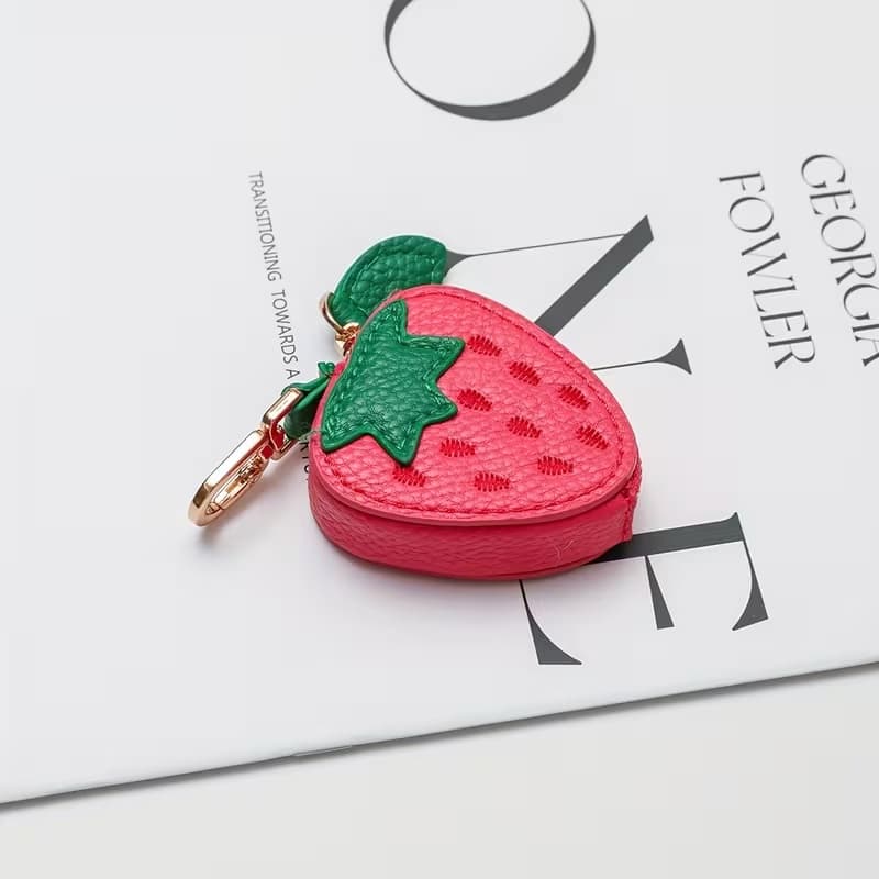TEMU Genuine Cowhide Fruit Pendant Coin Purse(compatible With Airtag), Mini Keychain Wallet For Men And Women- Cute Zipper Pouch Gift, Fruit Themed Accessory(beauty Of Leather)