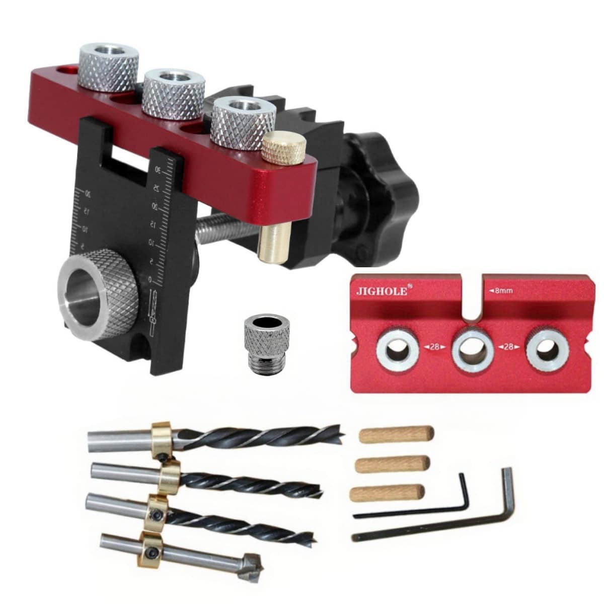 TEMU 1 Set Adjustable Pocket Hole Jig Doweling Jig Kit 3 In 1 Drilling Guide Hole Locator Puncher For Furniture Connecting Woodworking Tool