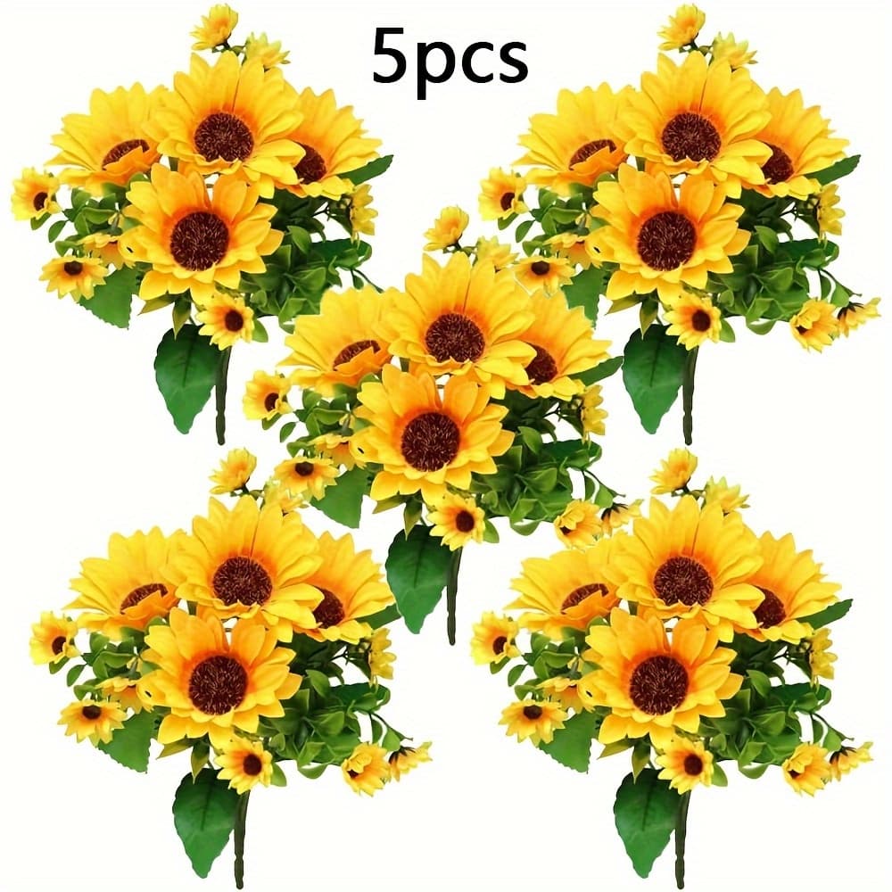 TEMU 5 Bundles 13 Heads Sunflower Sunflower Bouquet, Diy Craft Wedding Party Decoration Indoor And Outdoor Decoration