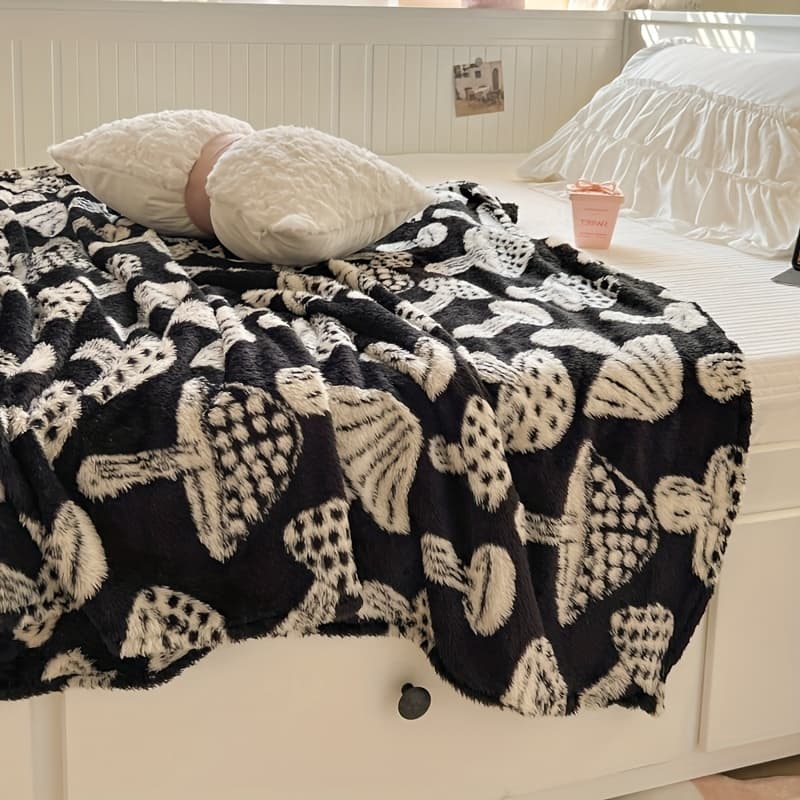 TEMU 1pc Blanket - Mushroom Print, Suitable For Sofa, Bed, Travel And Office - Lightweight Comfortable Warm, Machine Washable Modern Bedspread Or Throw - Excellent Holiday Gift
