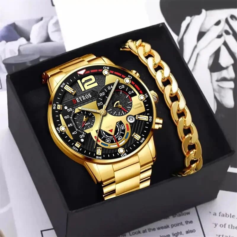 TEMU 2pcs Luxury Mens Silvery Quartz Watch With Stainless Steel Bracelet Men Casual Watch Clock