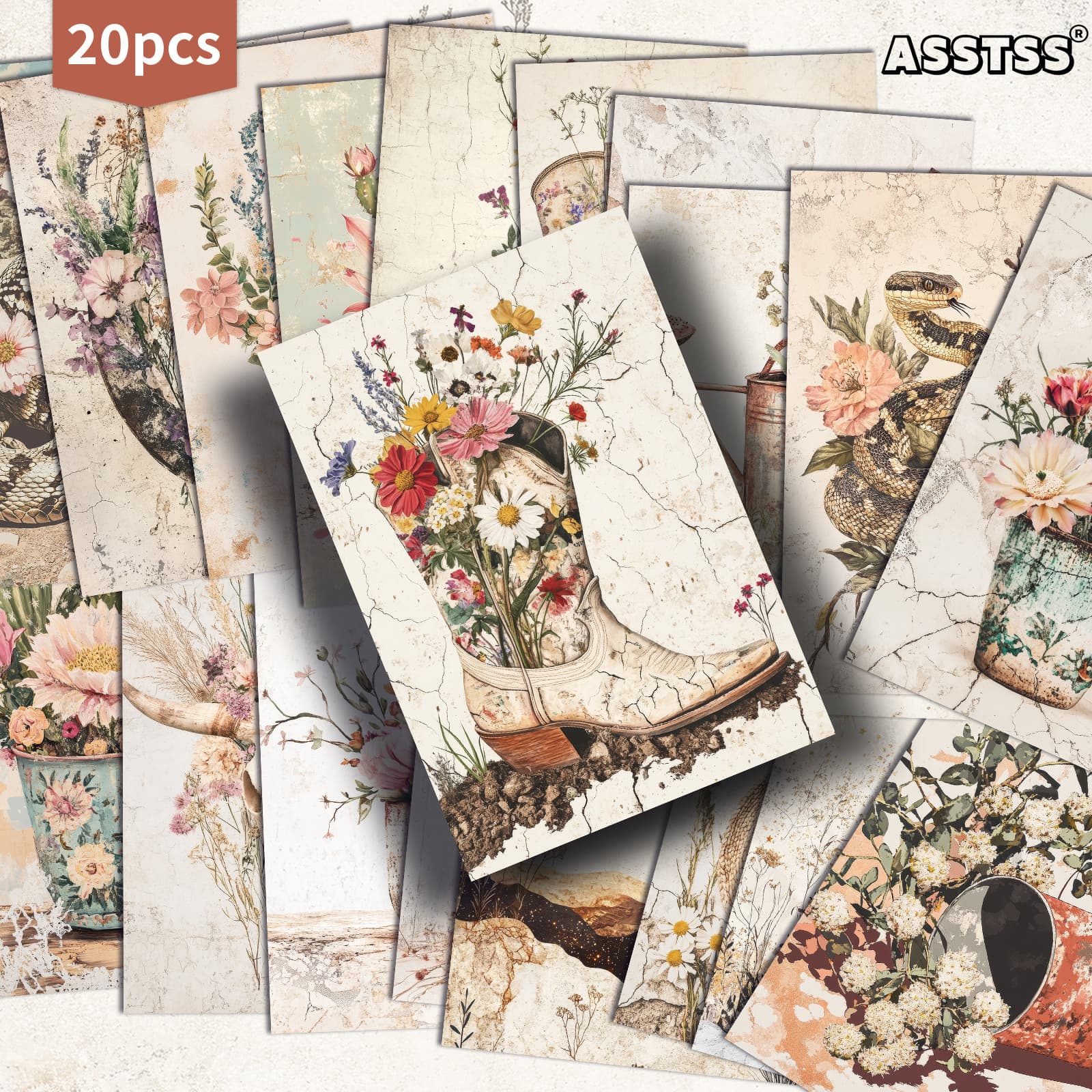 TEMU 20-pack Asstss Cowboy Hat With Western Theme Gift Card - 4x6 Inches Retro Junk Journal Paper, Classic Pinup Illustrations Collectible Decorative Painting Cards For Scrapbooking And Crafting