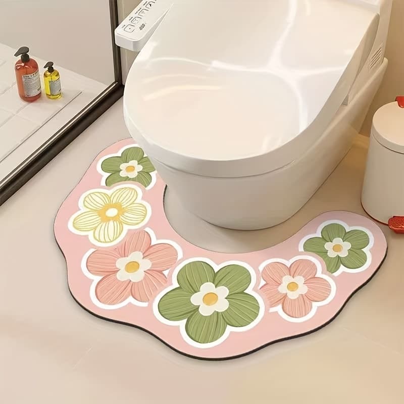 TEMU U-shaped Toilet Mat Suitable For Bathroom, Non-slip Rubber Base & Soft Absorbent With U-shaped, Hand Washable Bath For Toilet, Shower, Bathtub - Modern Bath Decor For Home (no Sizes)