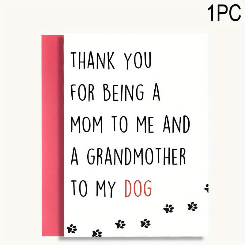 TEMU Alleng To My Dog Thank You Card With - Pet Grandma Gift For Day, Birthday, Adoption Anniversaries - White Card With Prints & Red Lettering