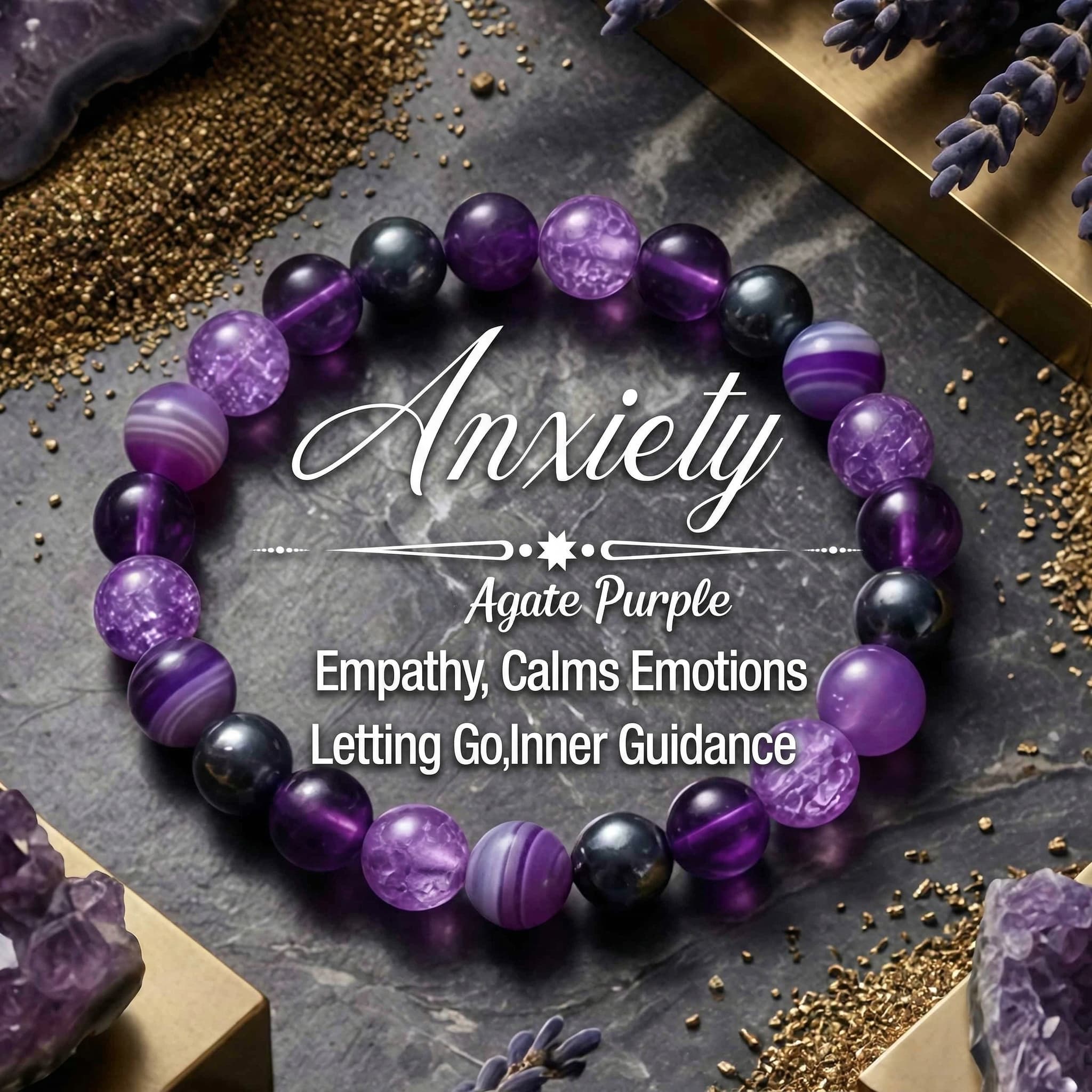TEMU .zt Natural Striped Amethyst Agate Bracelet - 8mm Genuine Beads Suitable For Business, Daily Wear & Parties, Bohemian Retro Unisex For , December Birthstone Gift For , Career & Wealth