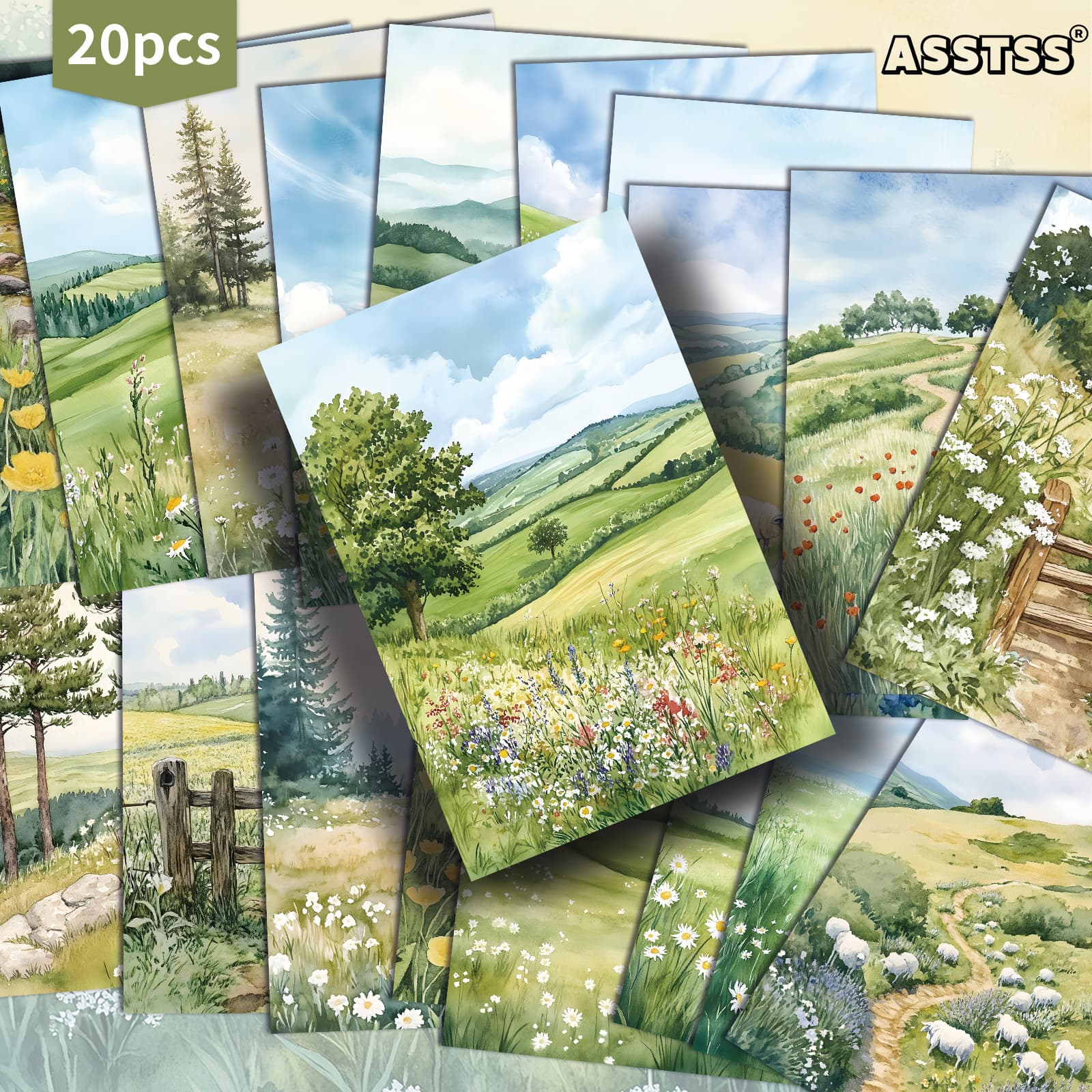 TEMU 20-pack Asstss Vintage Watercolor Greeting Cards - 4x6 Inch Retro Floral Paper With , Daisy & Illustrations, Countryside Landscape - For Junk Journals, Crafting & Diy Card Making