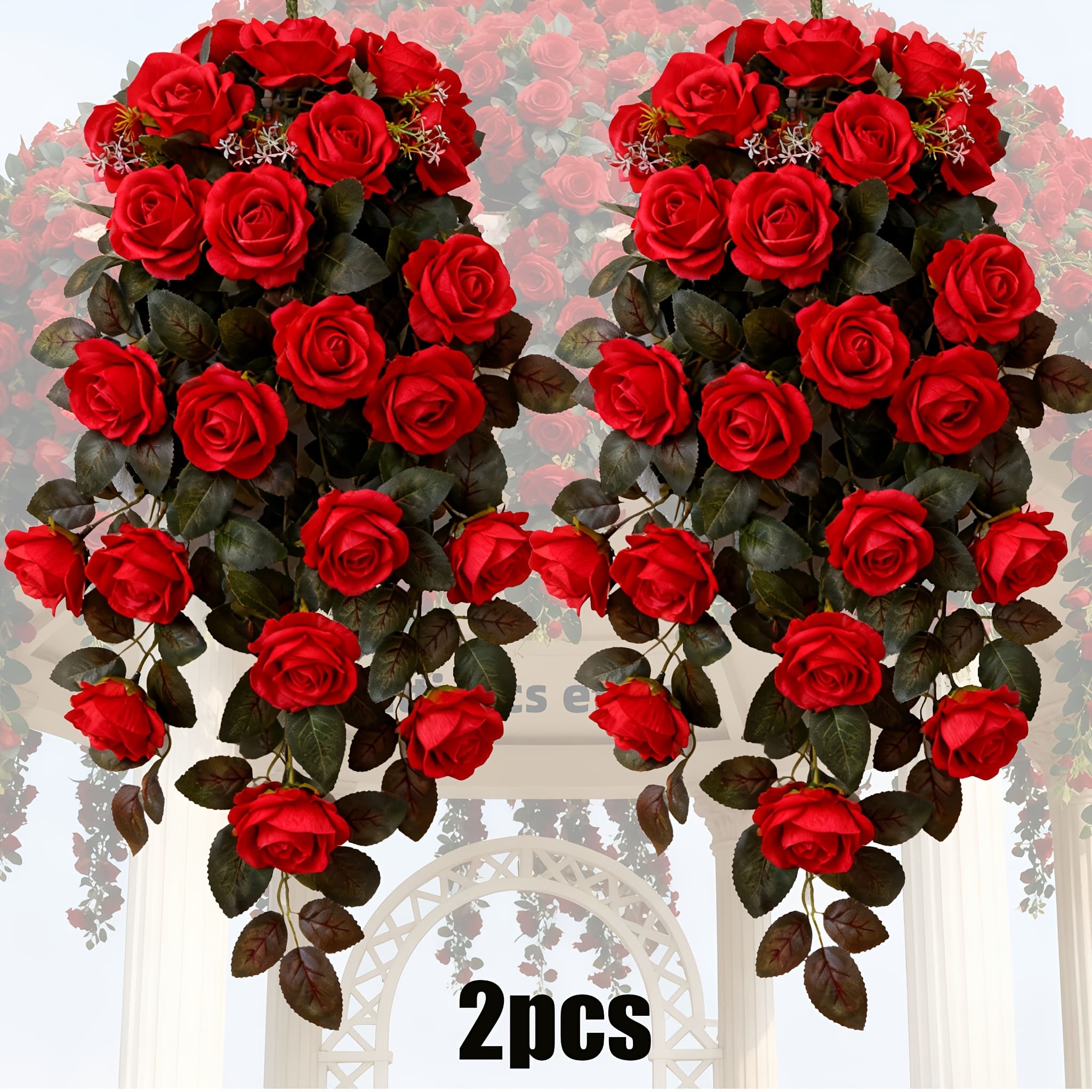TEMU 2pcs Large Artificial Rose Vine, Red Rose Realistic Bouquet And Home Decoration, Suitable For Indoor/outdoor Holiday Decoration, And Holiday Decorations, Decorative Drapes