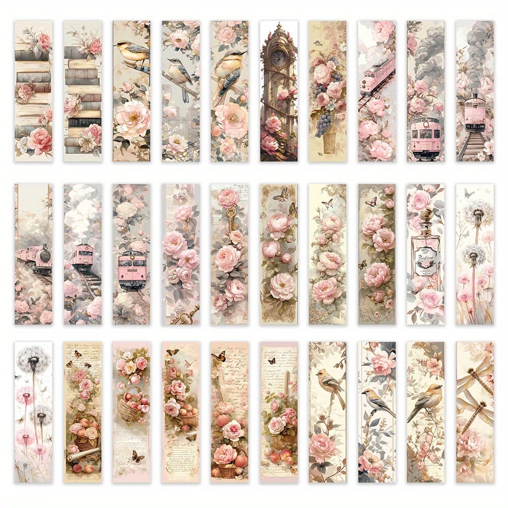 TEMU 32pcs Pink Retro Bookmarks With Flowers, Birds, And Roses – Creative Aesthetic Decorative Page Markers For Teachers, Readers & Book Lovers, Perfect Gift Or Party Favor