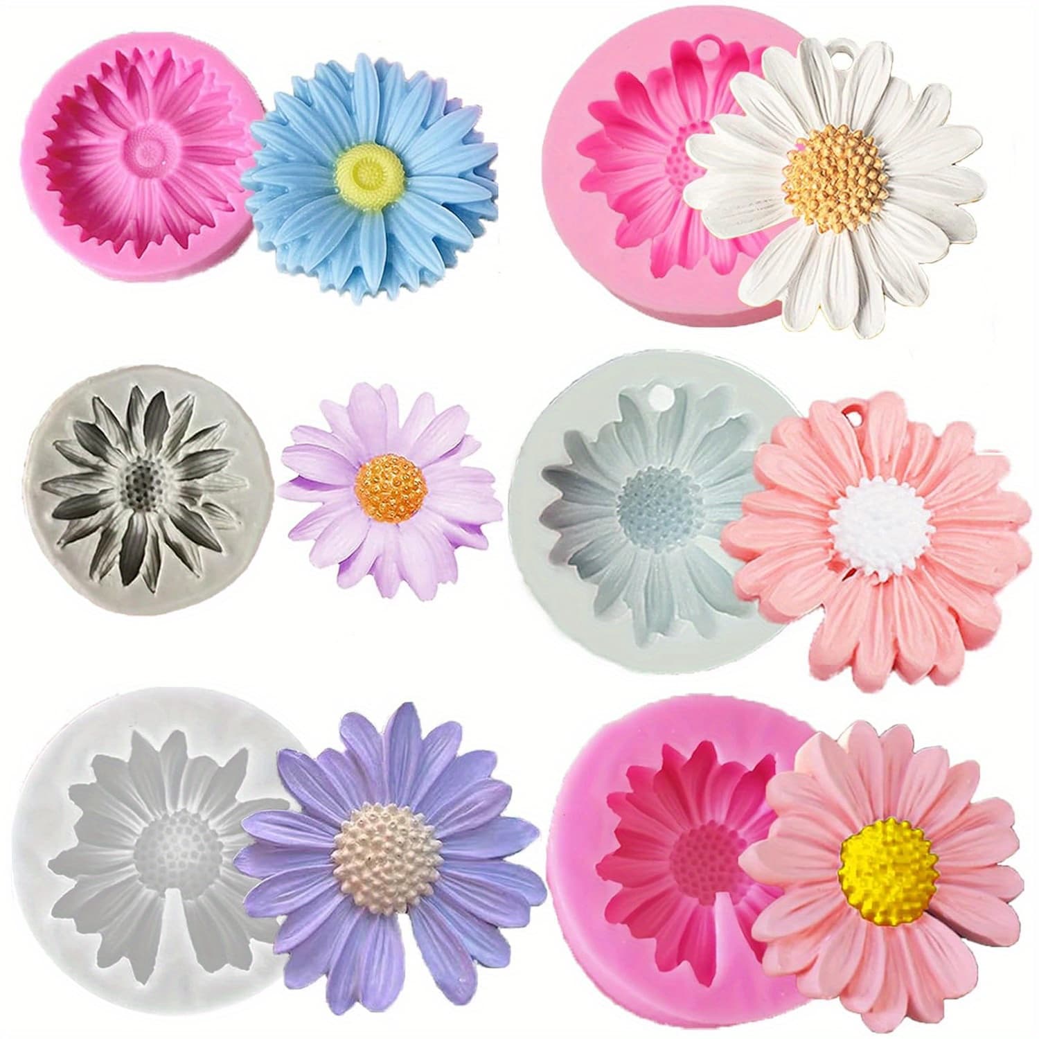TEMU 6pcs Set, Daisy Flower Silicone Mold - Resin Candle Mold For Flower Decoration And Crafts