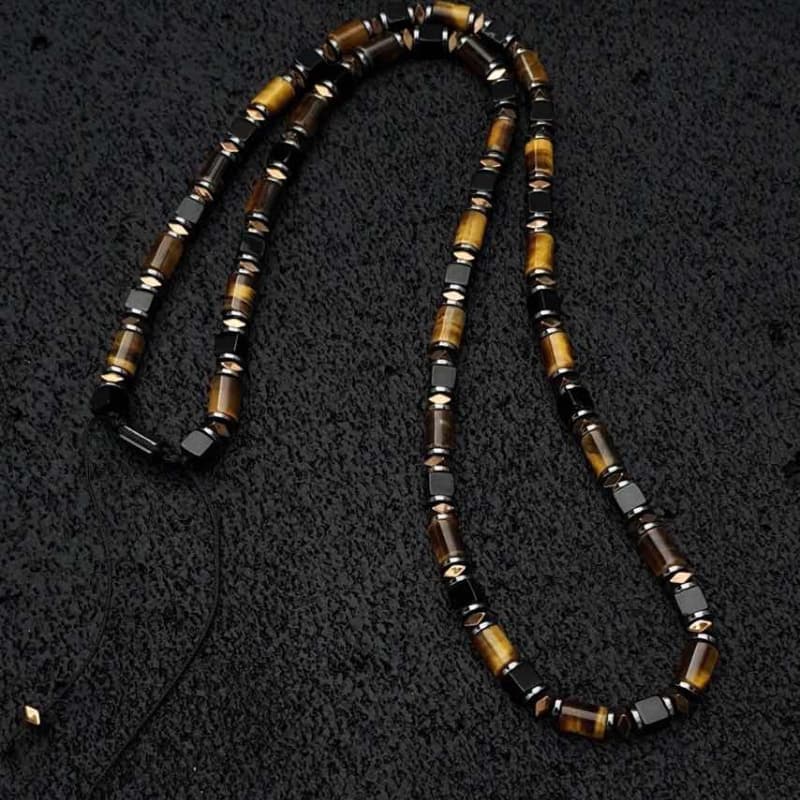 TEMU Natural Stone Necklace Featuring Classic Bohemian Tiger Eye And Hematite
