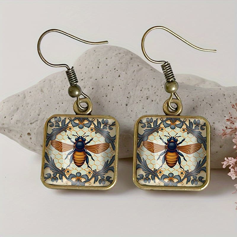 TEMU 1 Pair Earring Retro Glass Dangle Earrings Handmade Jewelry Gift For Friend
