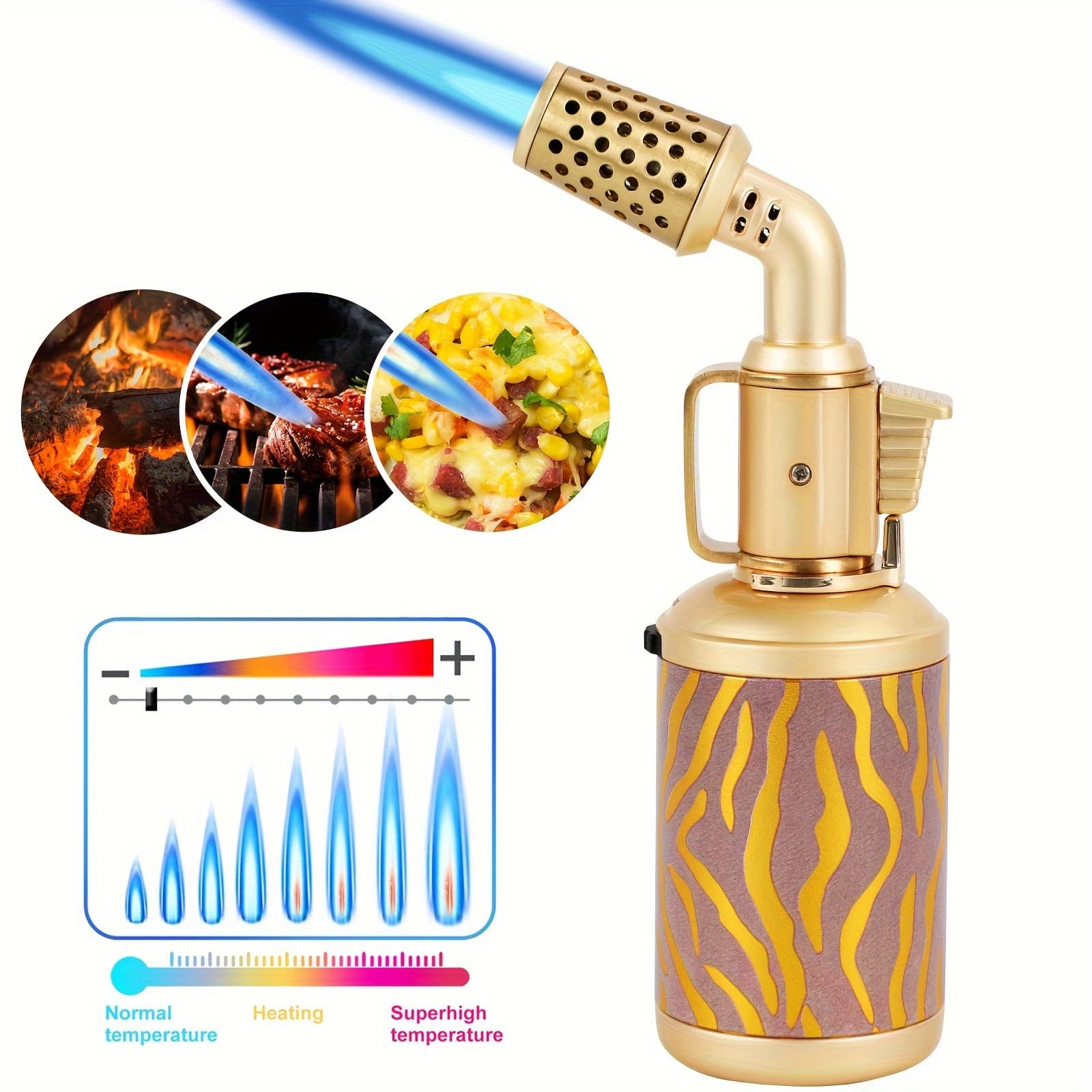 TEMU Butane , Adjustable Refillable Torch Lighters With Safety Lock, Windproof Butane Torch, Lighters With Punch, , Flame Cooking Torch For Kitchen/bbq/candle/camping(gas Not Included)