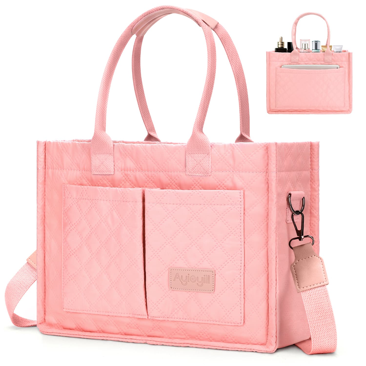 TEMU Tote Bag For Women With Compartments, Large Nylon Women's Purse Crossbody Bags Work Laptop Book Bag Shoulder Handbags