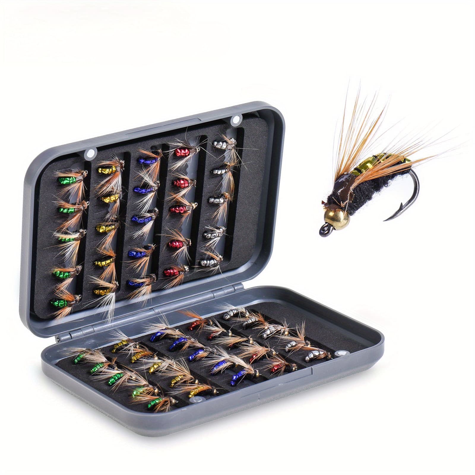 TEMU [ Artificial Bait 5 Colors 50 Pack] Fly Fishing Lure Fish Hook