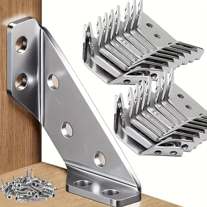TEMU Heavy-duty 50pcs Stainless Steel Corner Brackets- 90° Angle Support, Scratch-, For Furniture& Wood Frames With Screws